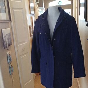 Kristen Blake Navy Blue Military Style Long Jacket Size Medium